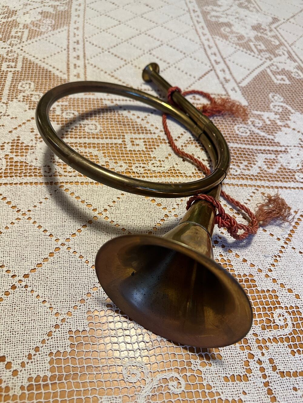 Vintage Brass French Hunting Horn Decorative Coiled Bugle Wall Hanging 13.5"